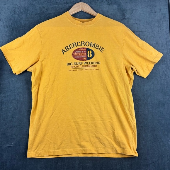 Abercrombie & Fitch VERY Y2K Yellow Surf Short Sleeve Tee Sz XL - Picture 1 of 7
